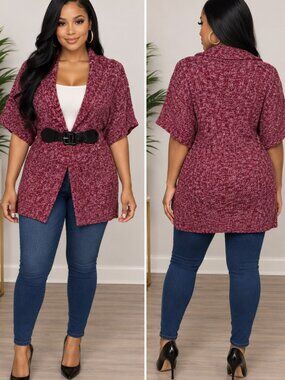 Derek Heart Plus Womens Deep purple Open Front Cardigan With Belt Size 2X/3X NWT